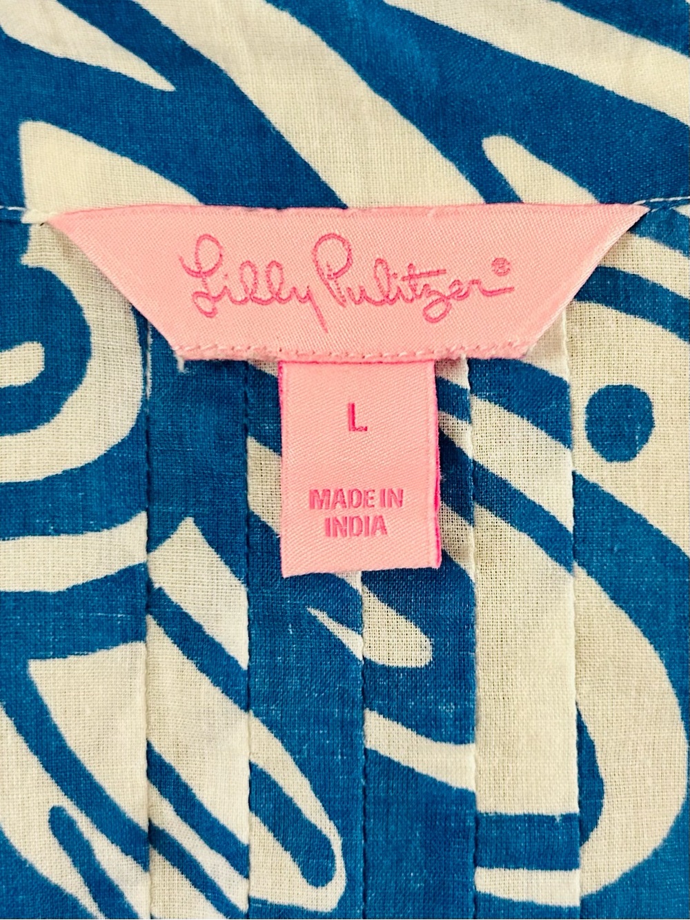 Lily Pulitzer Sarasota Blue White Embellished Coral Beaded Tunic Top, size L - Picture 8 of 12